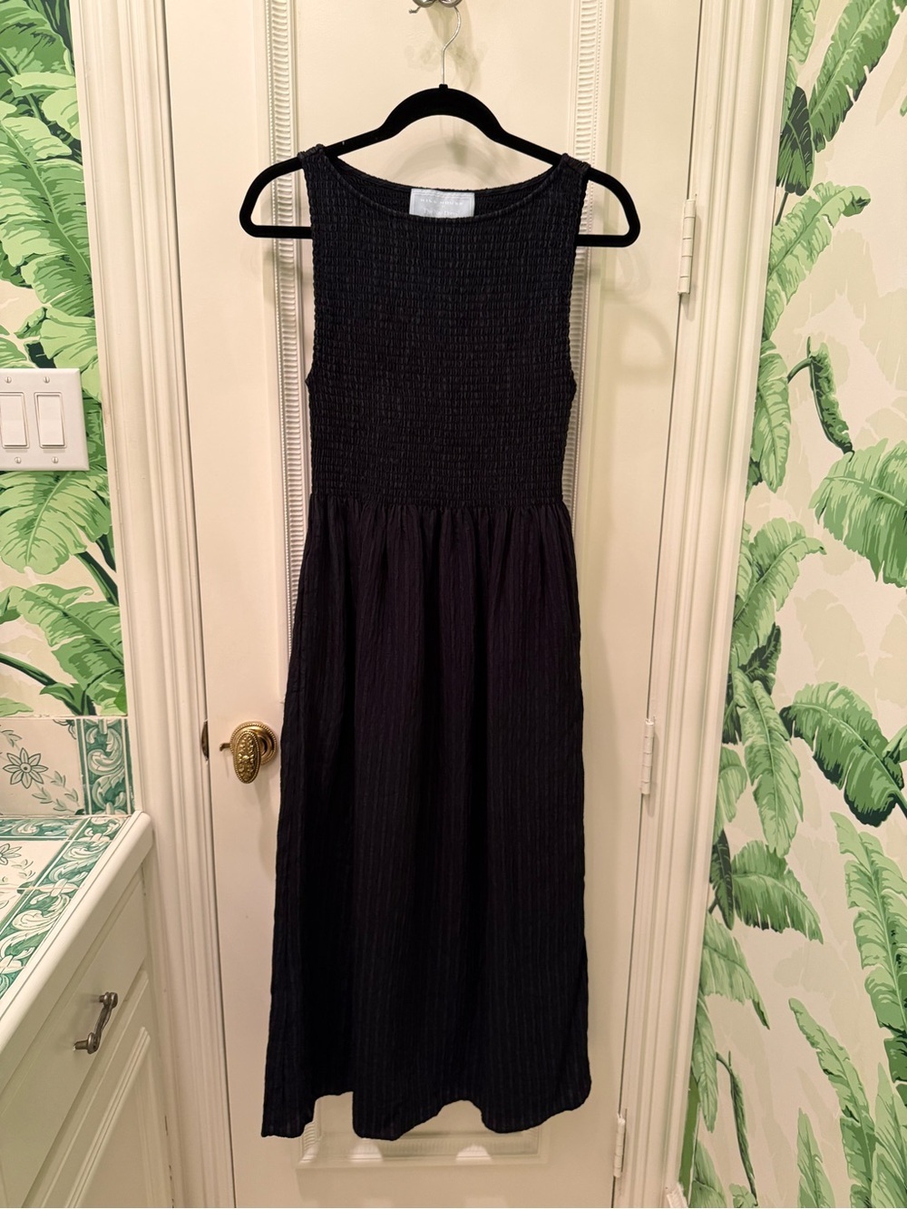 Hill House The Cosima Nap midi Dress size S Black Seersucker - Picture 6 of 9